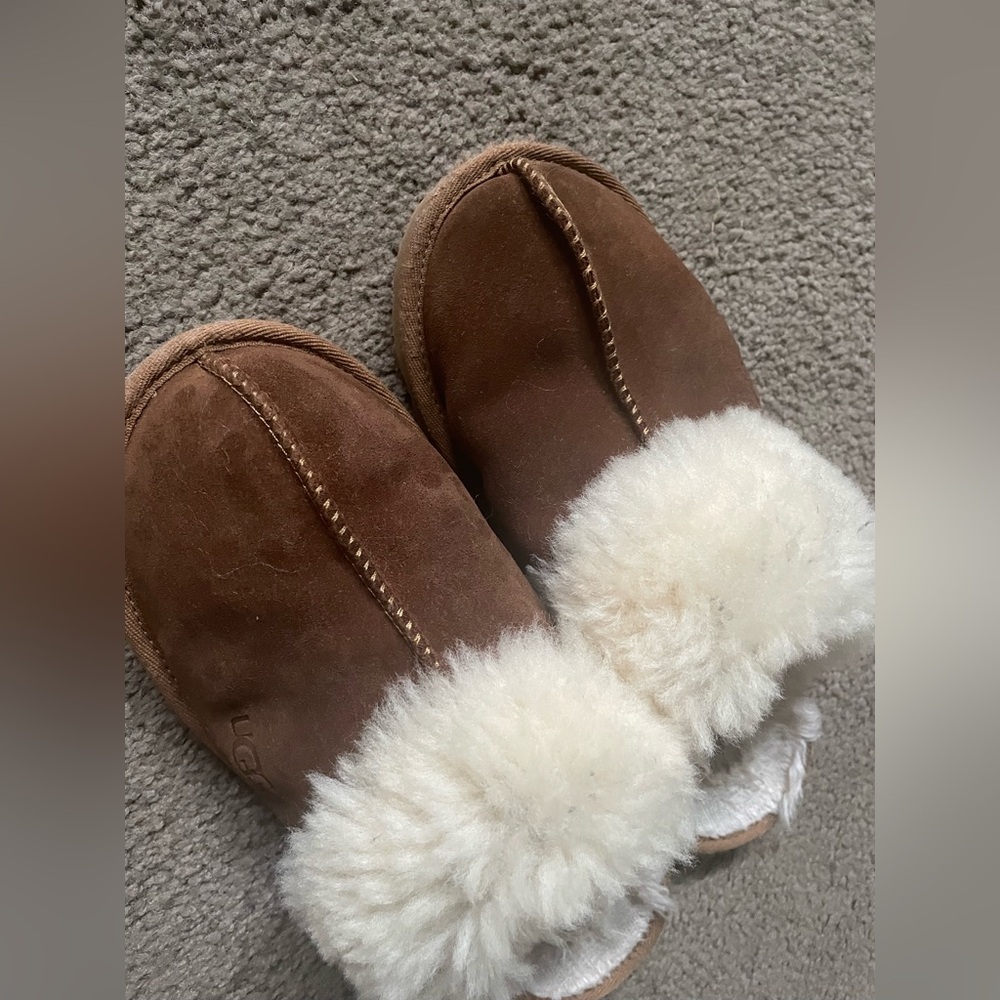 Authentic Ugg Brown Suede Shearling Lined Slippers - image 1